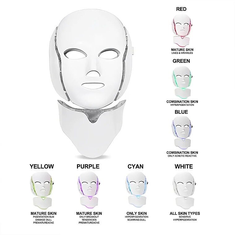 Светодиодная LED-маска для лица, 7 цветов - Eclat Skin London Limited Edition Pro 7 Colour LED Face & Neck Mask — фото N3