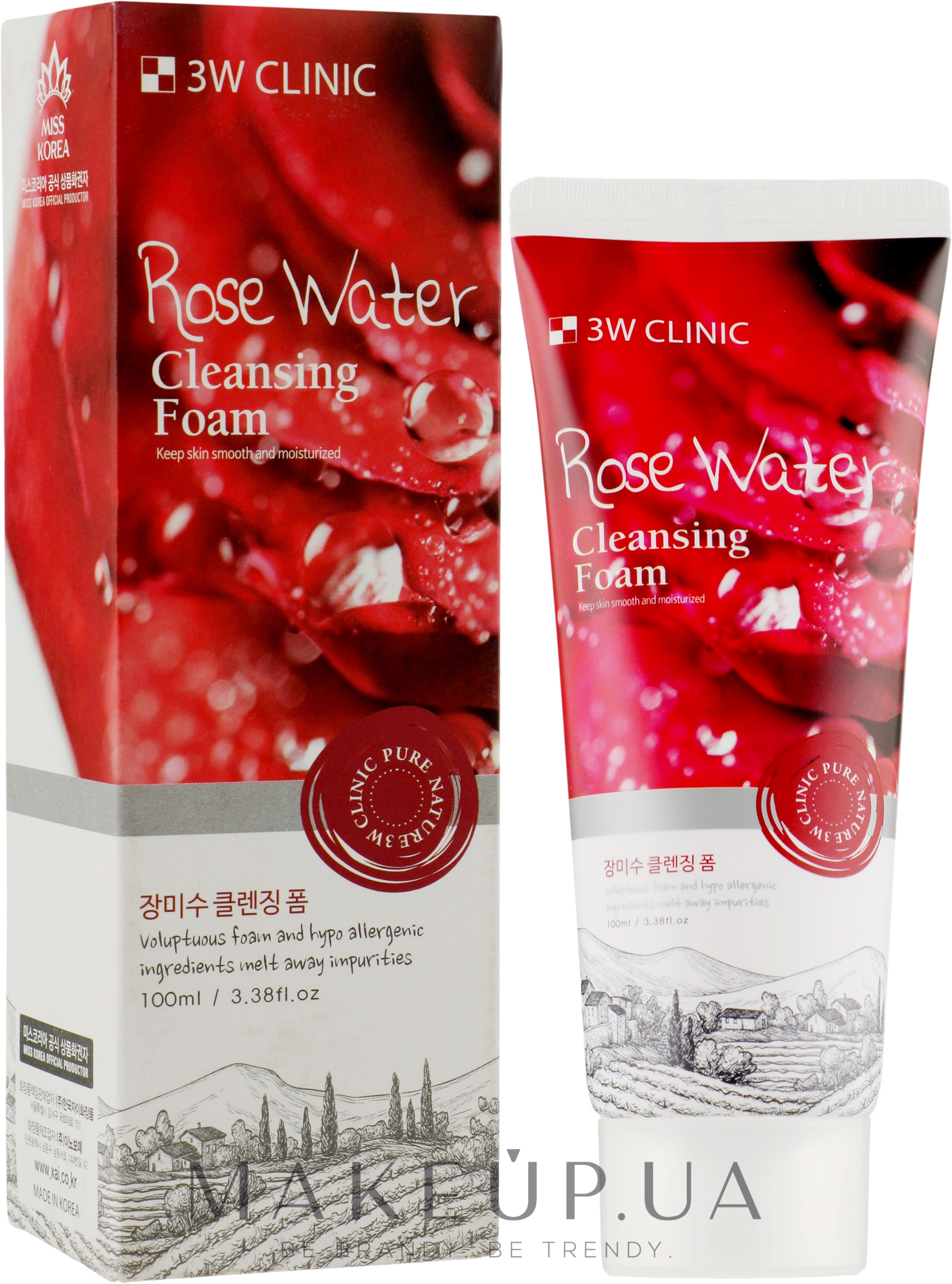 Очищувальна пінка для обличчя з трояндовою водою - 3W Clinic Rose Water Cleansing Foam — фото 100ml