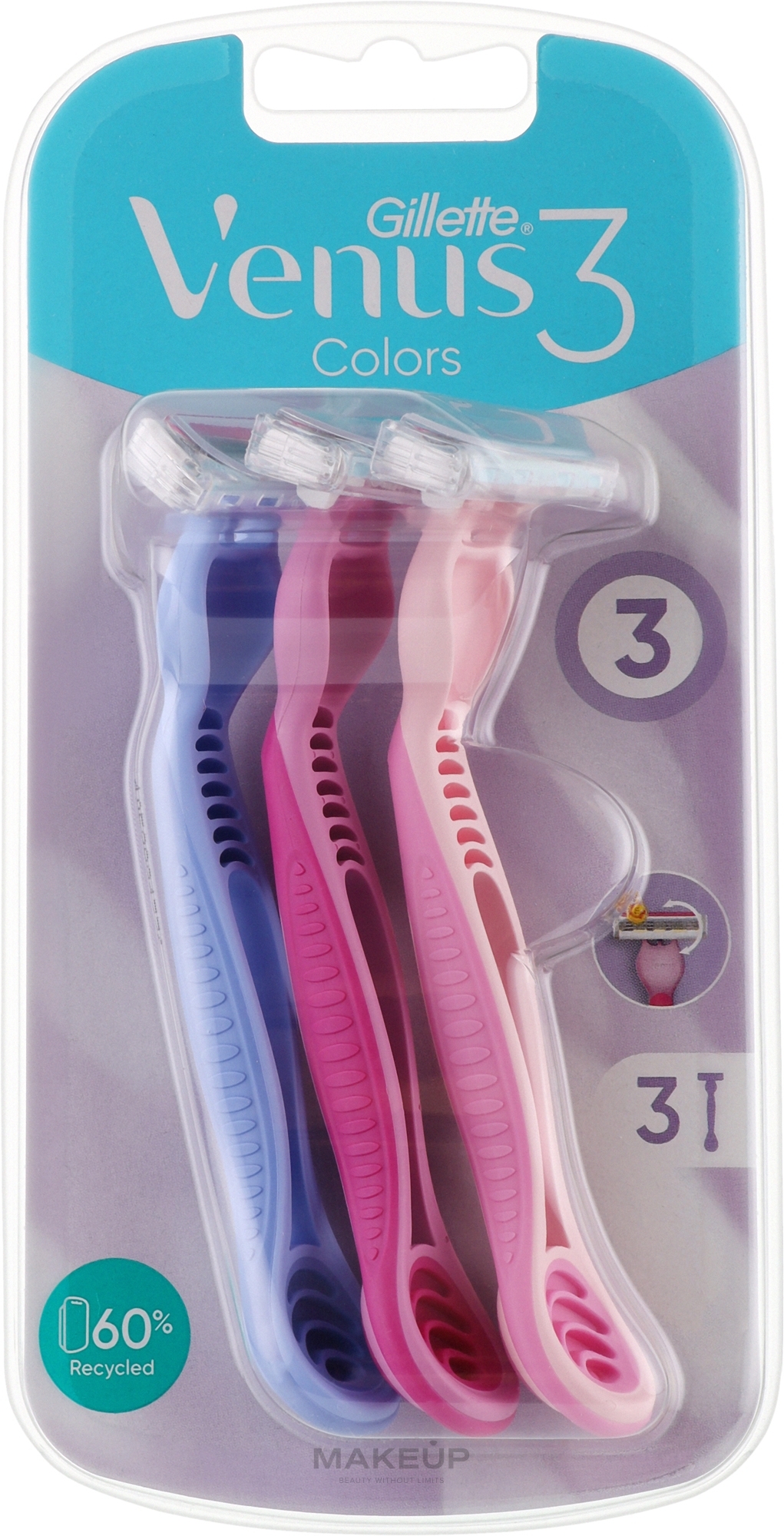 Одноразовые бритвенные станки, 3 шт - Gillette Venus Simply 3 Plus Colors — фото 3шт