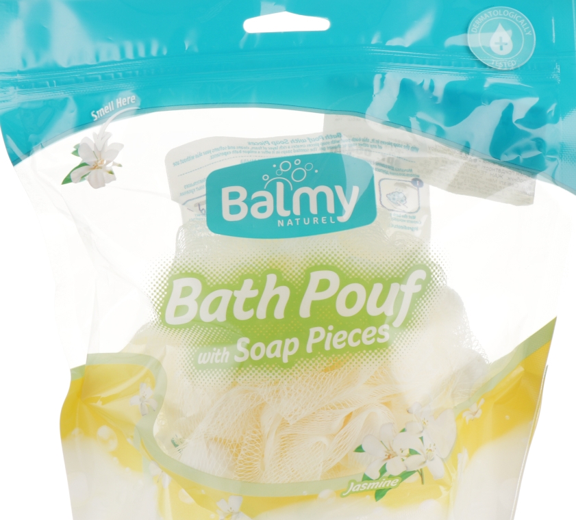 Тревел-мочалка с кусочками мыла с ароматом жасмина - Balmy Naturel Bath Pouf With Saop Pieces — фото N1