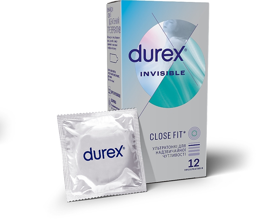 Презервативы латексные с силиконовой смазкой ультратонкие, 12 шт - Durex Invisible