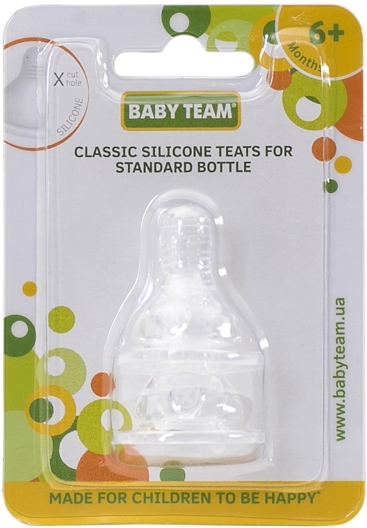 Силиконовая классическая соска, Х-образное отверстие, 6+ - Baby Team — фото N1