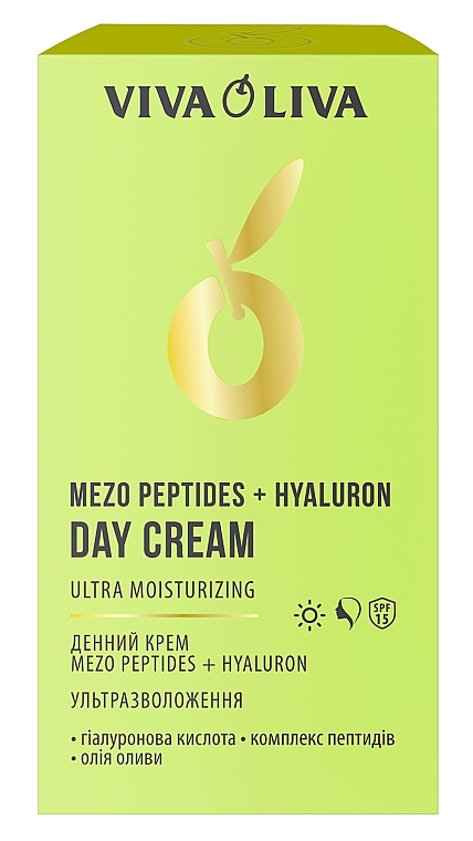 УЦЕНКА Дневной крем для лица "Ультра увлажнение" - Viva Oliva Mezo Peptides + Hyaluron Day Cream Ultra Moisturizing SPF 15 * — фото N2