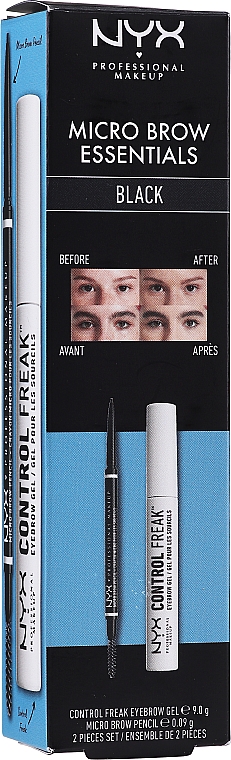 Набор - NYX Professional Makeup Micro Brow Essentials Black (pencil/0.09g + gel/9g) — фото N1