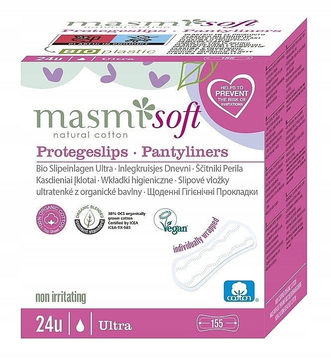 Ультратонкі гігієнічні прокладки, 24 шт. - Masmi Natural Cotton Soft Pantyliners — фото N1