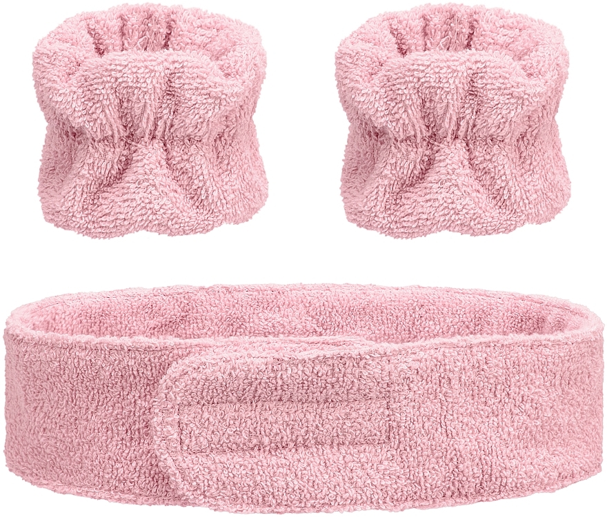 Набір аксесуарів для б'юті-процедур, рожевий "Easy Spa" - MAKEUP Spa Headband and Wristband Face Washing Pink — фото N1