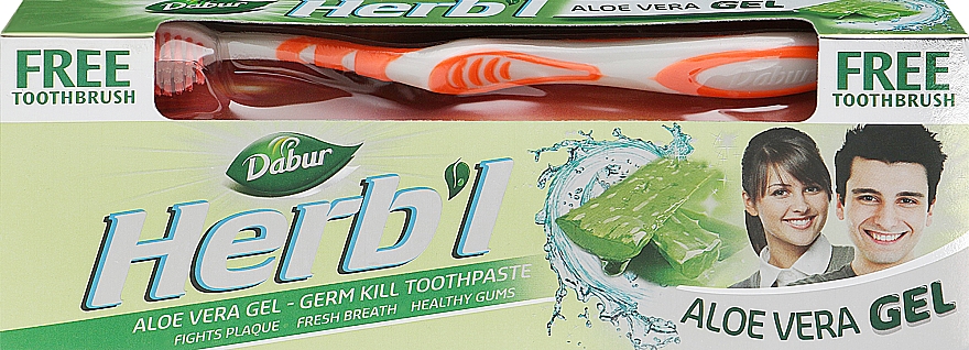 Набор "Алоэ вера", салатовый - Dabur Herb`l (toothbrush/1шт + toothpaste/150g)