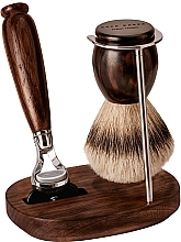 Парфумерія, косметика Набір для гоління - Acca Kappa Shaving Set In Varnished Walnut Wood And Chrome Plated Metal (razor/1pc + brush/1pc + stand/1pc)