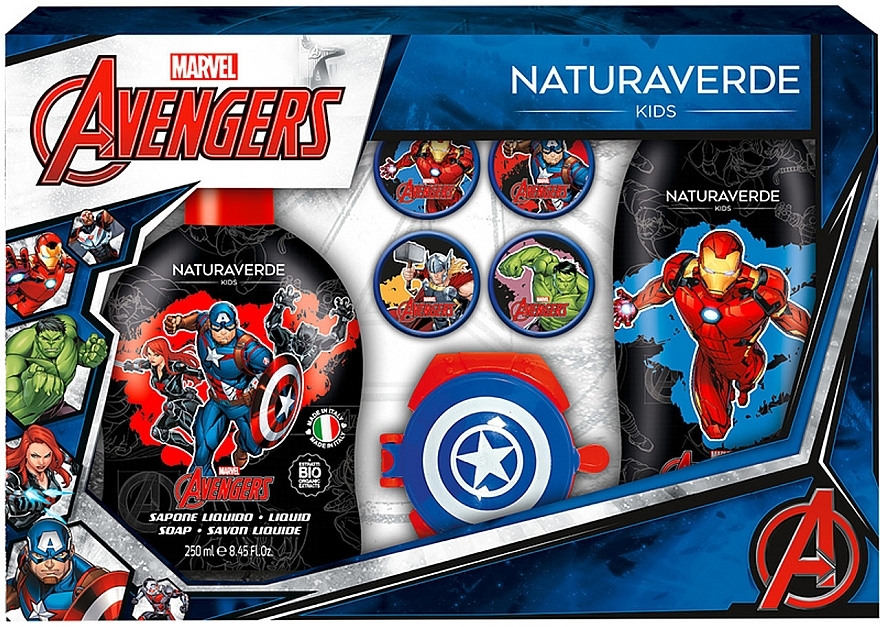 Набор - Naturaverde Kids Avengers (sh/gel/250ml + liquid/soap/250ml + acc) — фото N1