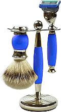 Духи, Парфюмерия, косметика Набор для бритья - Golddachs Synthetic Hair, Fusion Polymer Blue Chrom (sh/brush + razor + stand)
