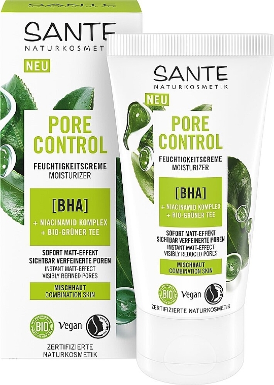 Біокрем для зволоження комбінованої шкіри обличчя з BHA-кислотою - Sante Pore Control Cream — фото N1