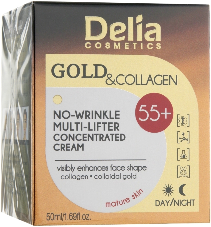 Крем-концентрат против морщин 55+ - Delia Gold&Collagen No-Wrinkle Multi-Lifter Concentrated Cream 55+