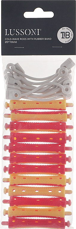 Бігуді для волосся O7x70 мм, червоно-жовті - Lussoni Cold-Wave Rods With Rubber Band — фото N1