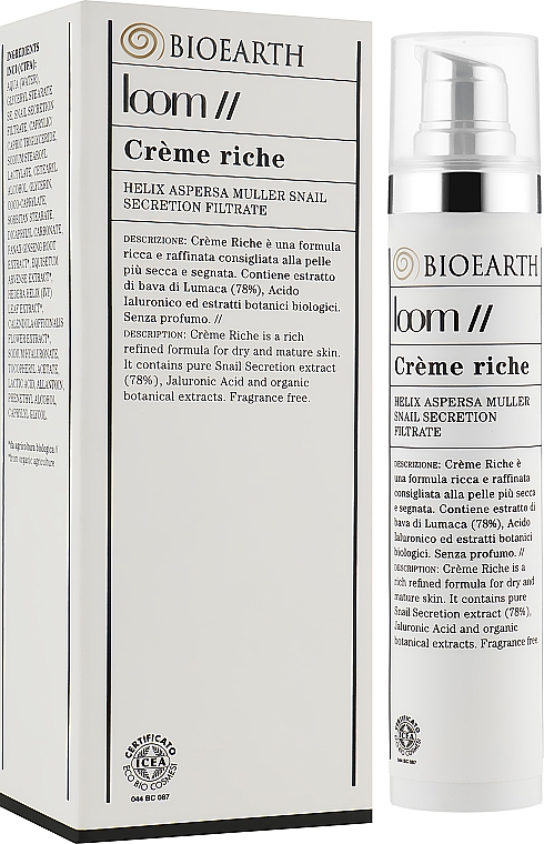 Крем для обличчя з екстрактом слизу равлика (79%) - Bioearth Loom Rich Face Cream — фото N2