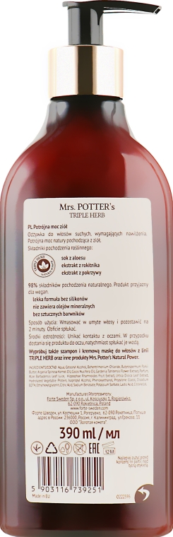 Кондиціонер для волосся - Mrs. Potter's Helps To Hydrate Hair Conditioner — фото N2