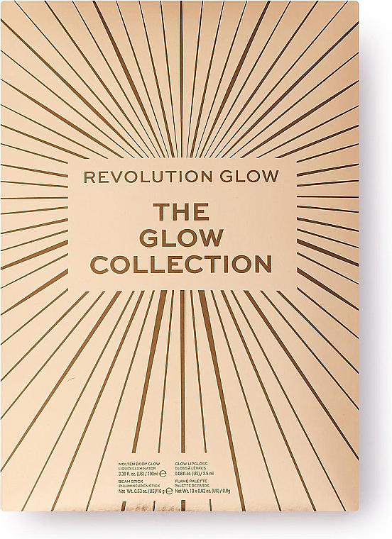 Набор - Makeup Revolution The Glow Collection (eye/palette/0.8 g + illuminator/100ml + lip/gloss/2.5ml + beam/stick/18g) — фото N3
