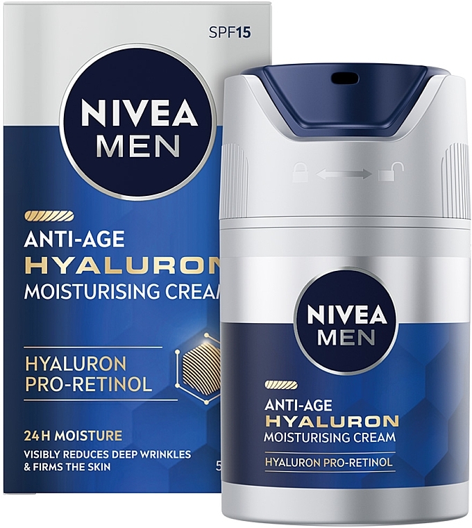 Антивозрастной увлажняющий крем для лица "Гиалурон" - NIVEA MEN Anti-Age Hyaluron Face Moisturizing Cream SPF 15 — фото N1