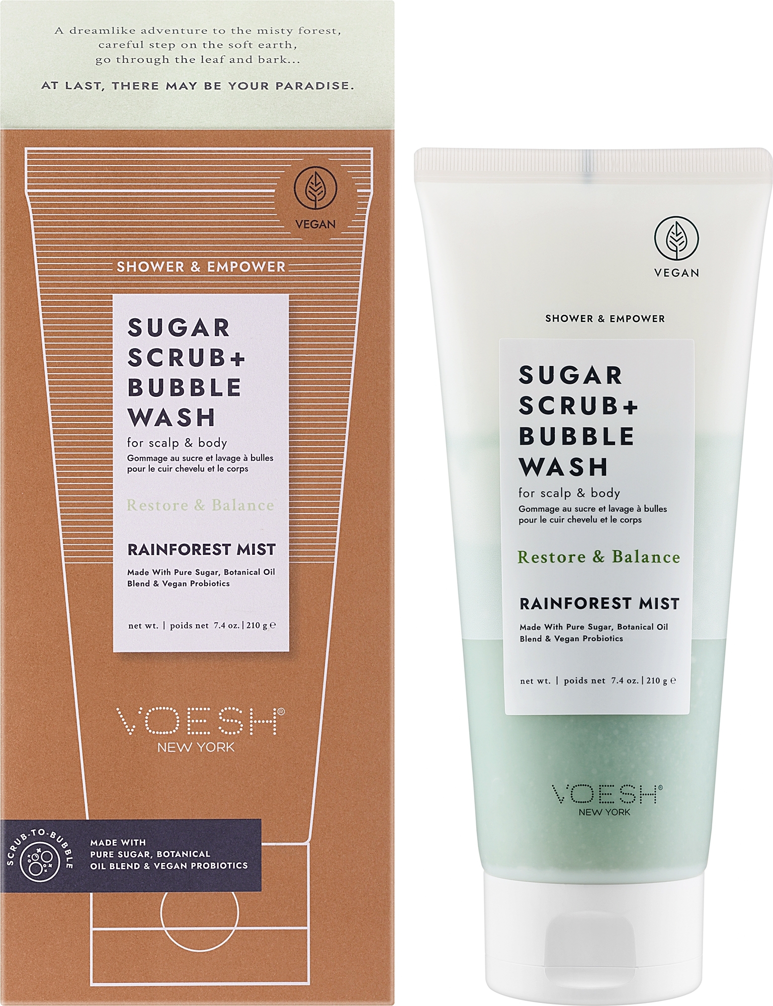 Сахарный скраб для кожи головы и тела "Тропический лес" - Voesh Sugar Scrub+Bubble Wash Rainforest Mist — фото 210g