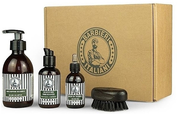 Набор - Barbieri Italiani Beard Care Box (shm/250 ml + balm/100 ml + oil/50 ml + brush/1 pcs) — фото N1