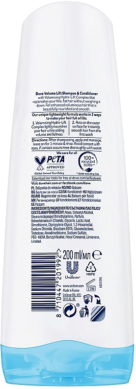 Кондиционер для тонких прямых волос "Роскошный объем" - Dove Nutritive Solutions Volume Lift Conditioner — фото N2