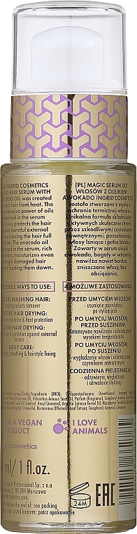 Сыворотка термозащитная для волос с маслом авокадо - Ingrid Cosmetics Vegan Hair Serum Avocado Oil — фото N2