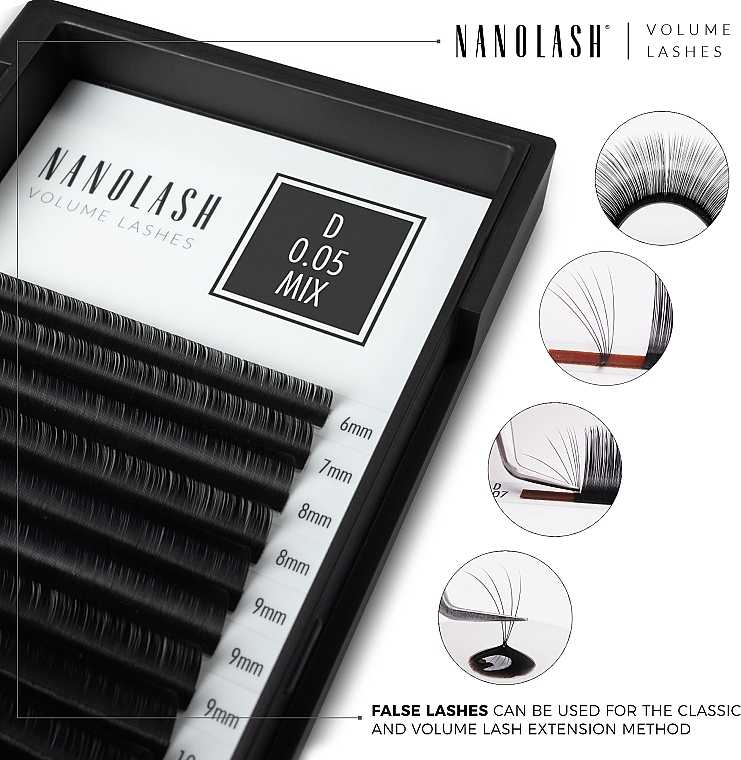 Накладные ресницы D, 0.10 (11 мм) - Nanolash Volume Lashes — фото N2