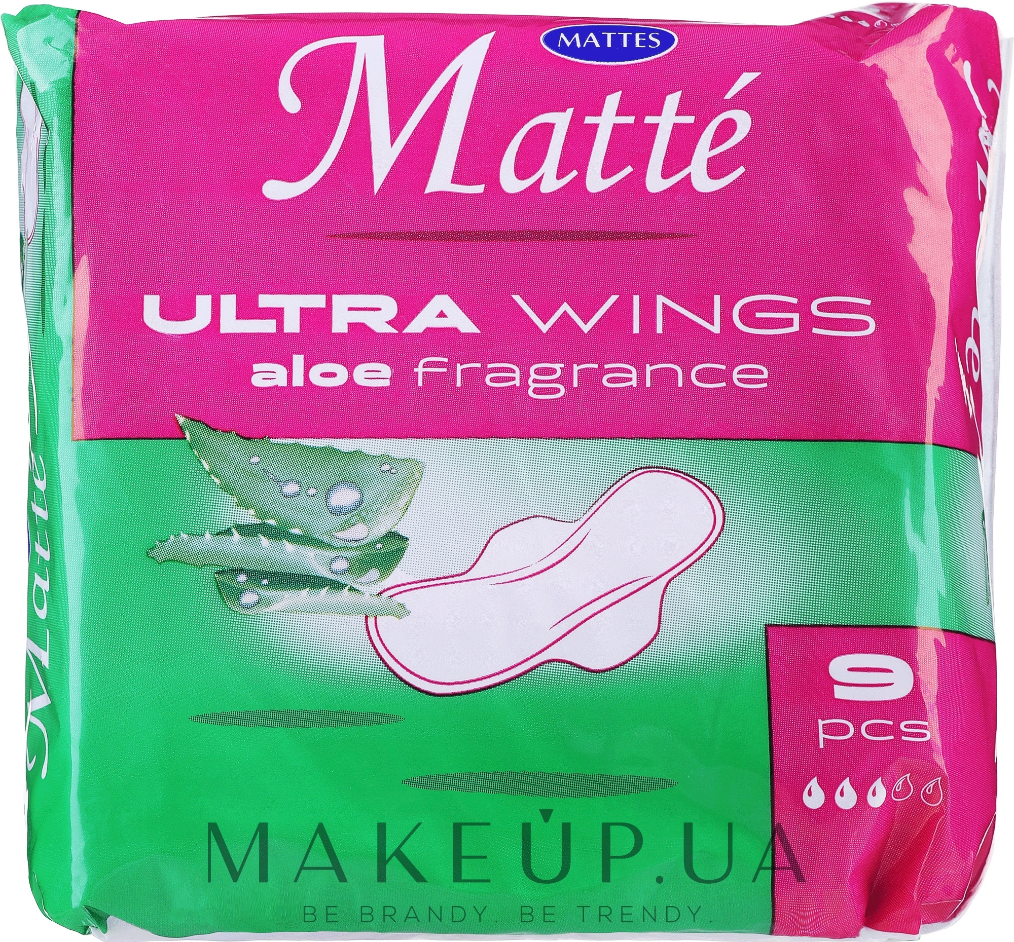 Прокладки гигиенические с крылышками, 9 шт. - Mattes Ultra Wings Aloe — фото 9шт