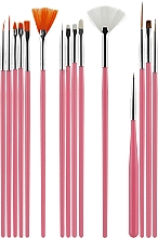 Набір пензлів для дизайну нігтів, 15 шт., рожевий - King Rose — фото N1
