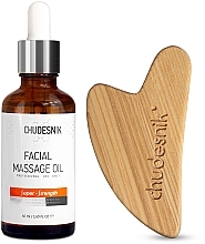 Масажний набір "Гуаша дерев'яний + масло для обличчя" - Chudesnik (f/oil/50ml + massager) — фото N1