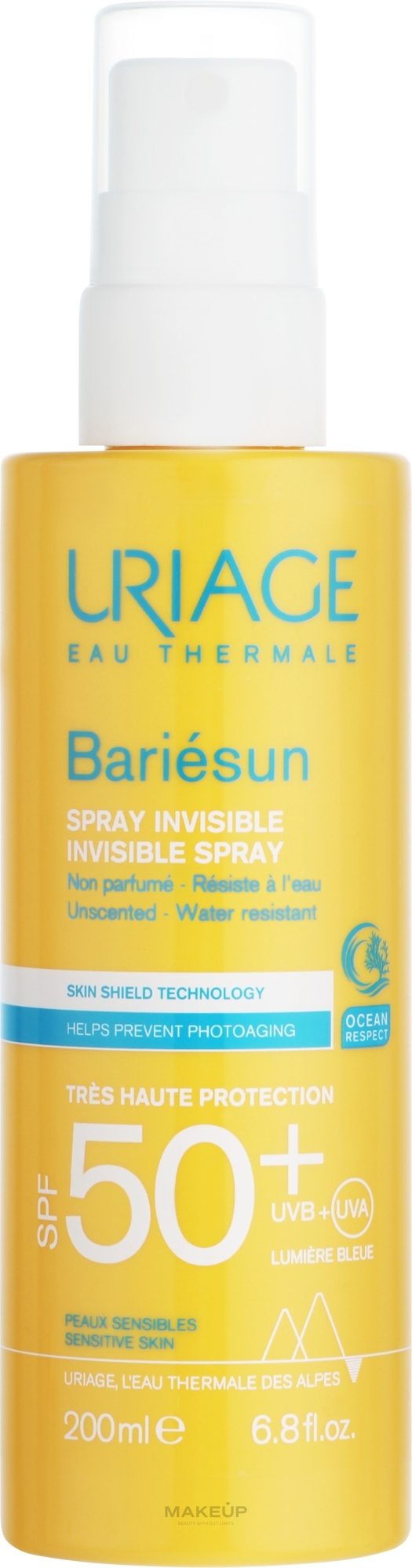 Сонцезахисний водостійкий спрей для тіла - Uriage Bariesun Invisible Spray Very High Protection SPF50+ — фото 200ml
