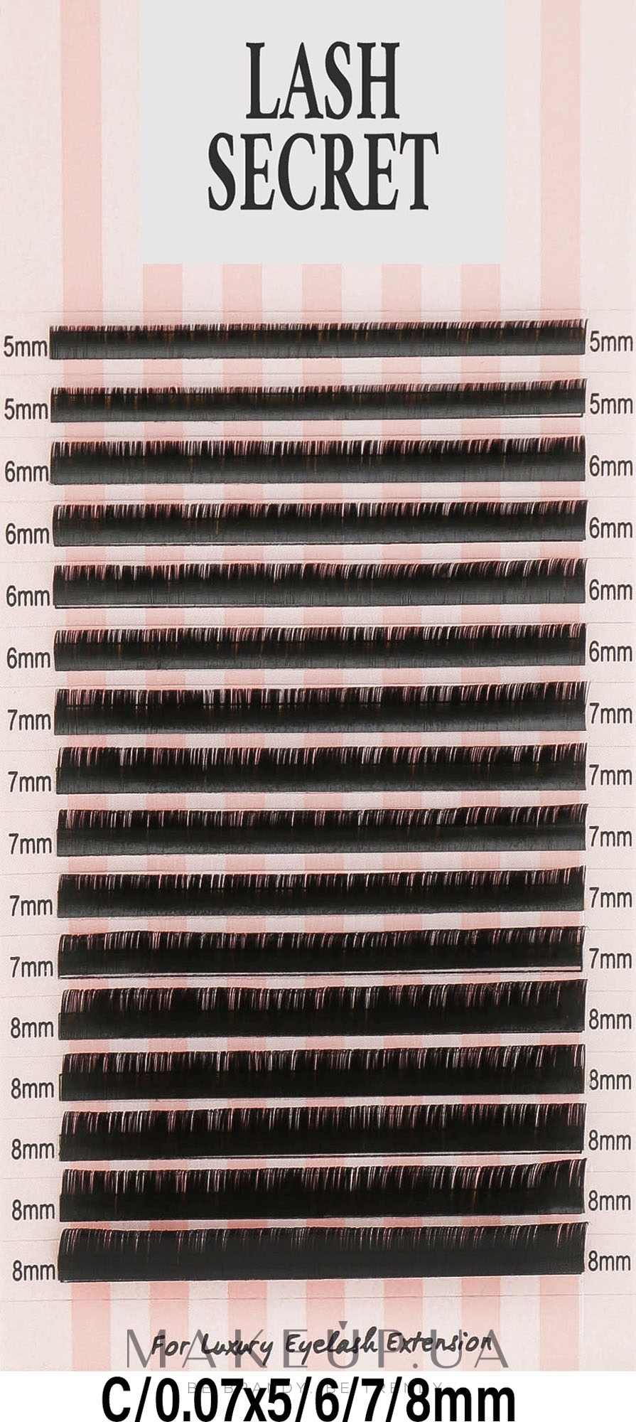 Накладные ресницы, черные, 16 линий (mix, 0.07, C, 5-8) - Lash Secret — фото 1уп
