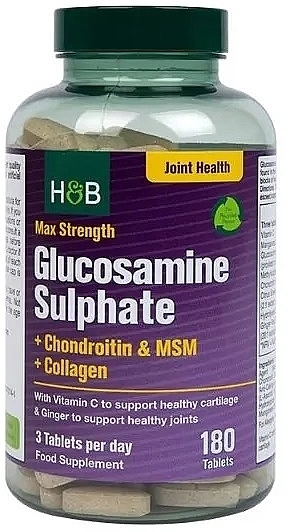 Пищевая добавка "Глюкозамина сульфат" - Holland & Barrett Max Strength Glucosamine Sulphate + Chondroitin & MSM + Collagen — фото N1