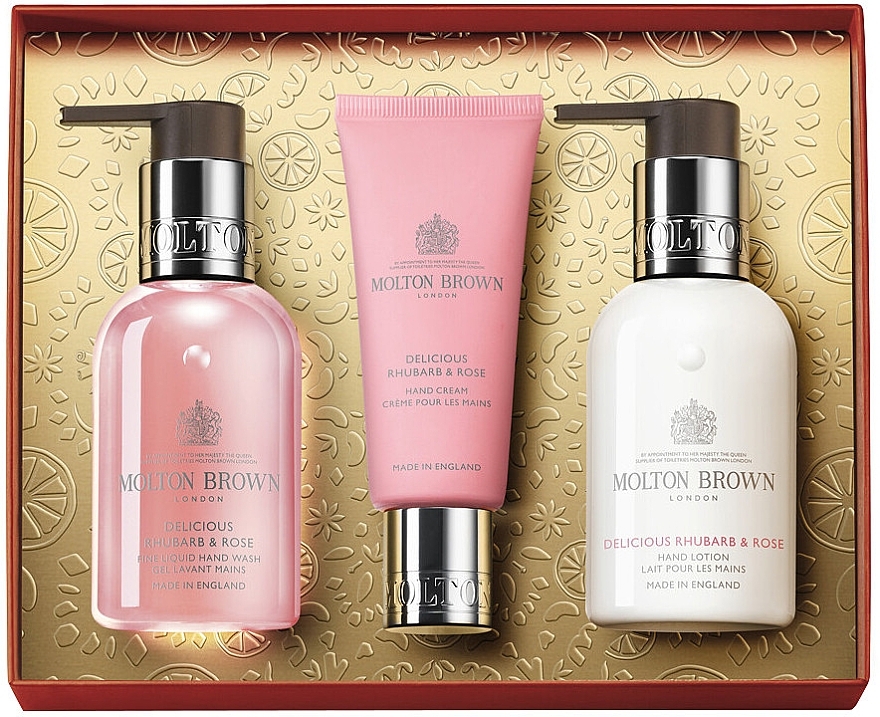 Molton Brown Delicious Rhubarb & Rose Hand Care Gift Set - Набор (h/soap/100ml + h/cr/40ml + h/lot/100ml) — фото N1
