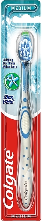 Зубна щітка "Відбілювальна" з полірувальною зірочкою, середня, блакитна - Colgate Max White — фото N1
