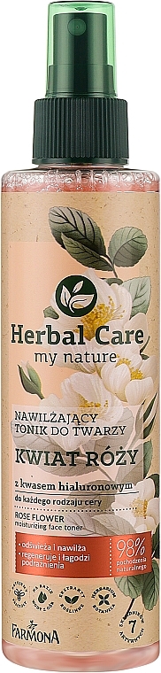 Зволожувальний тонік для обличчя "Квітка троянди" - Farmona Herbal Care Moisturising Rose Face Toner with Hyaluronic Acid