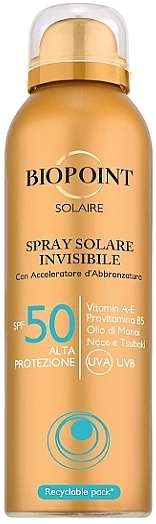 Сонцезахисний спрей SPF50 для обличчя - Biopoint Solaire Spray Solar Invisible SPF 50 — фото N1