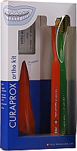 Набор, вариант 27 (салатовый, оранжевый) - Curaprox Ortho Kit (brush/1pcs + brushes 07,14,18/3pcs + UHS/1pcs + orthod/wax/1pcs + box) — фото N1