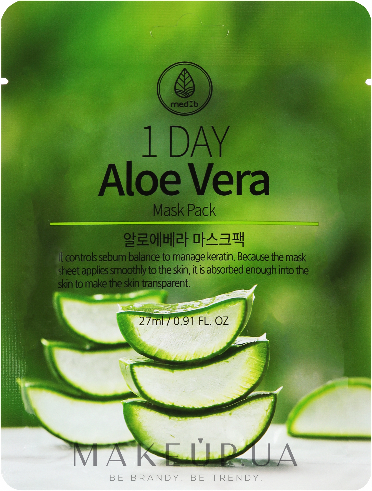 Тканевая маска для лица с экстрактом алоэ вера - Med B 1 Day Hyaluronic Aloe Vera Mask Pack — фото 27ml