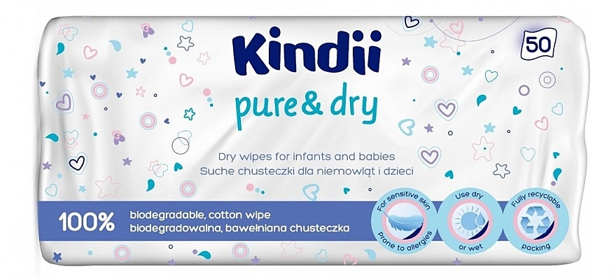 Детские салфетки, 50 шт. - Kindii Pure&Dry — фото N1