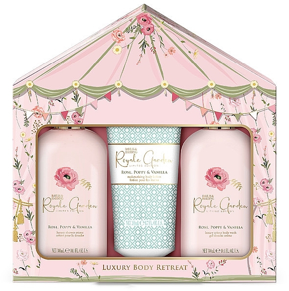 Набор - Baylis & Harding Royale Garden Rose, Poppy & Vanilla Luxury Body Retreat Gift Set (sh/cr/300ml + sh/gel/300ml + b/lot/200ml) — фото N1