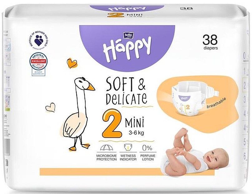 Детские подгузники 3-6 кг, размер 2 Mini, 38 шт - Bella Baby Happy Soft & Delicate — фото N1