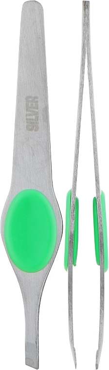 Пинцет скошеный SP-7104/3, 9.7см, зеленая - Silver Style — фото N1