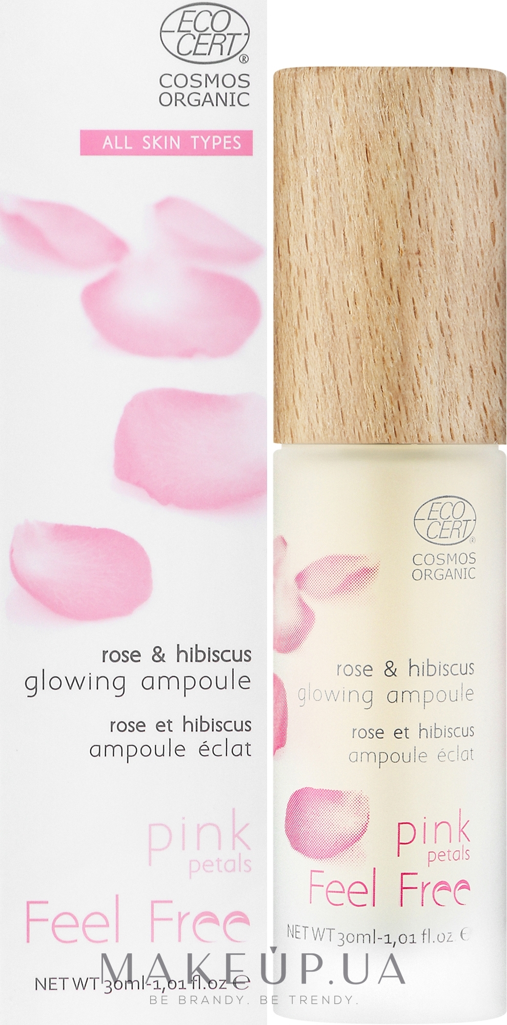 Сироватка для обличчя з екстрактом рози - Feel Free Pink Petals Rose & Hibiscus Glowing Ampoulle — фото 30ml