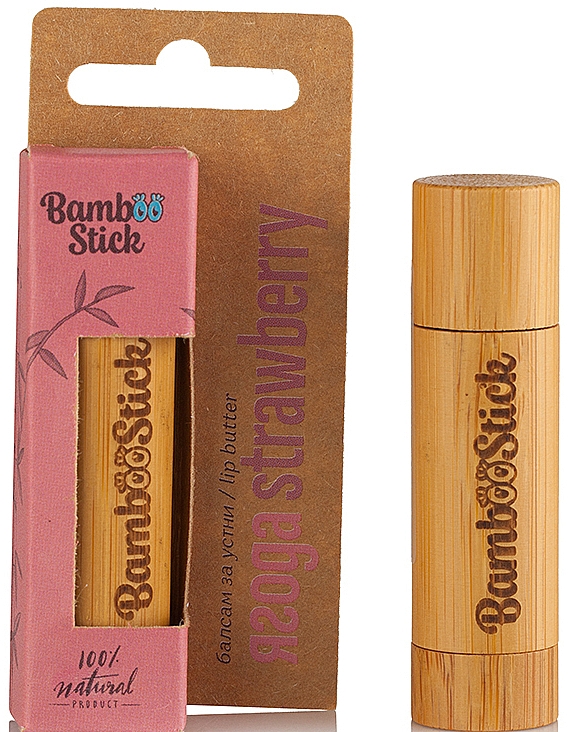 Олія для губ з ароматом полуниці - Bamboostick Strawberry Bamboo Natural Care Lip Butter — фото N1
