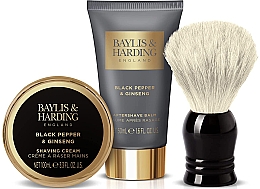 Набор - Baylis & Harding Black Pepper & Ginseng Luxury Shave Set (sh/cr/100ml + ash/balm/50ml + sh/brush) — фото N3