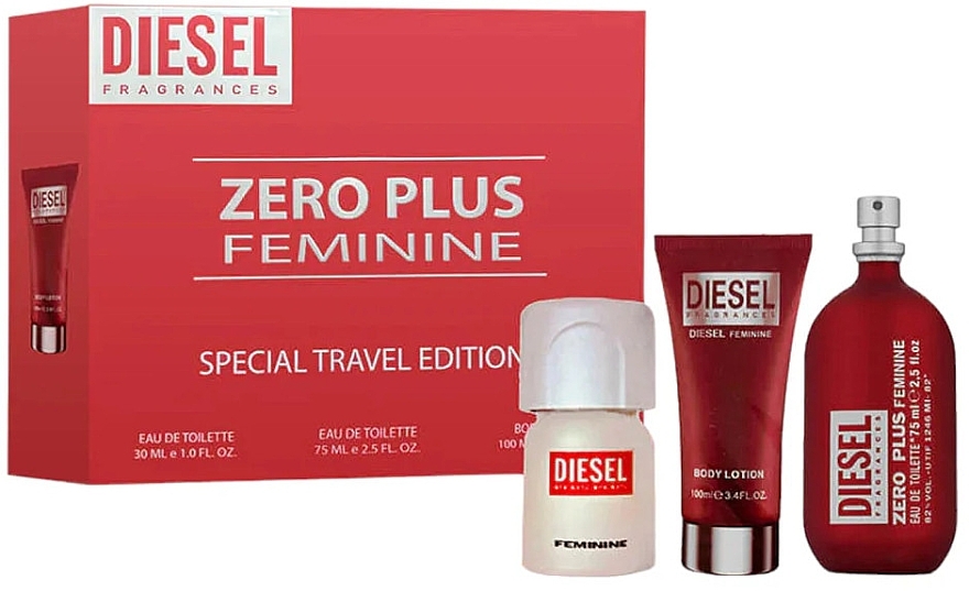Diesel Zero Plus Feminine - Набір (edt/75ml + edt/30ml + b/lot/100ml) — фото N1