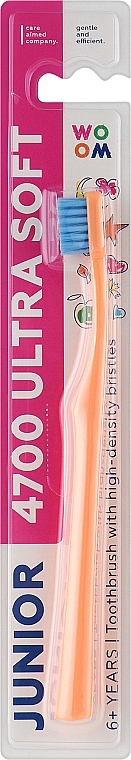 Зубна щітка для дітей 6+, м'яка, кремова з синім - Woom Junior 4700 Ultra Soft Toothbrush — фото N1