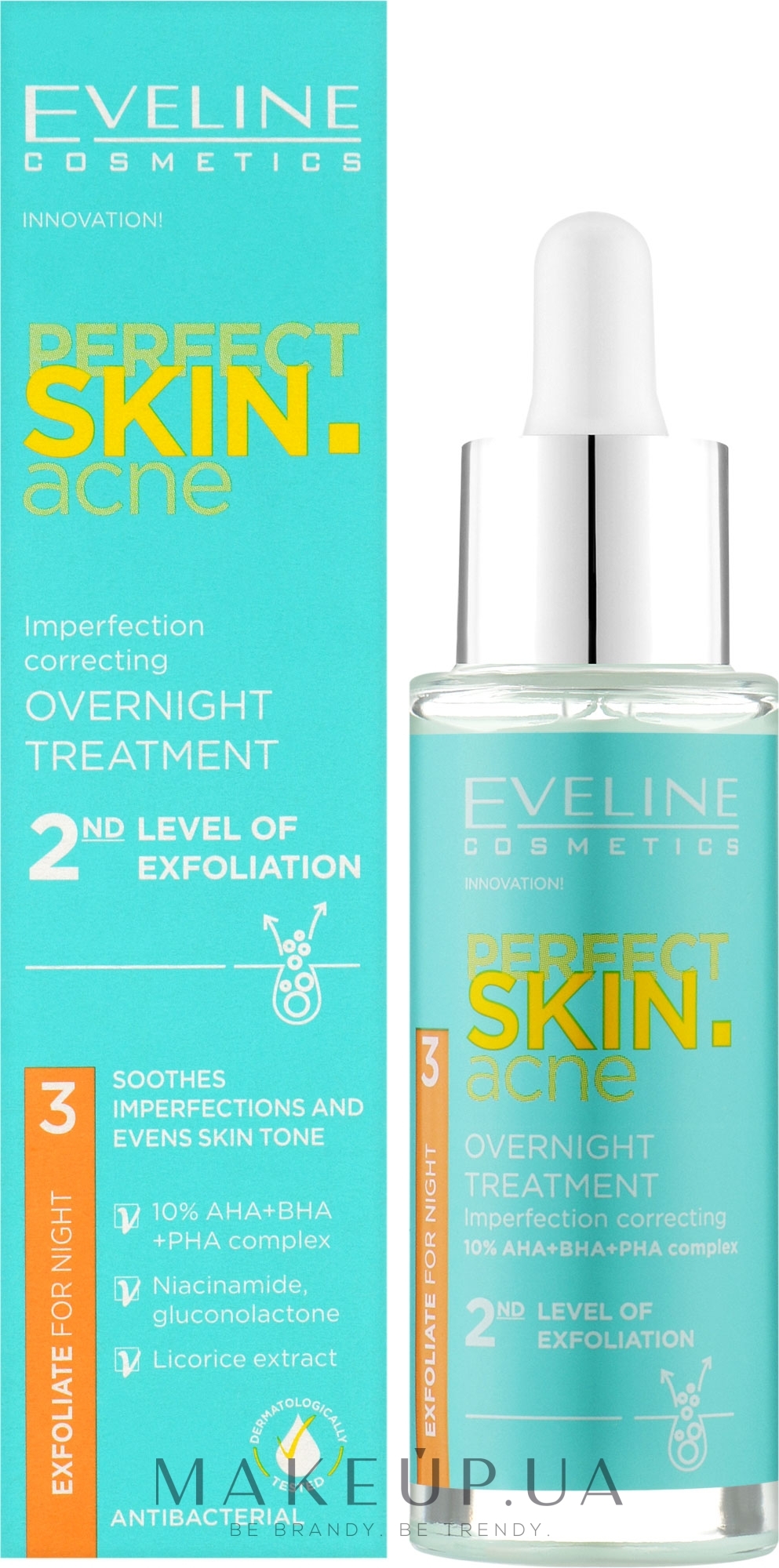 Ночной уход, корректирующий несовершенства "2-я степень эксфолиации" - Eveline Cosmetics Perfect Skin.acne Exfoliate For Night — фото 30ml