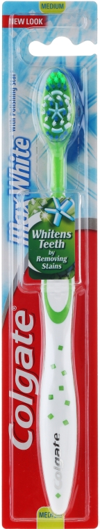 Зубная щетка средняя, бело-зеленая - Colgate Max White Medium With Polishing Star — фото N1