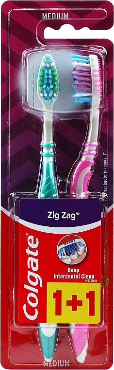 Зубная щетка "Зигзаг плюс" средняя, розовая + зеленая - Colgate Zig Zag Plus Medium — фото N1